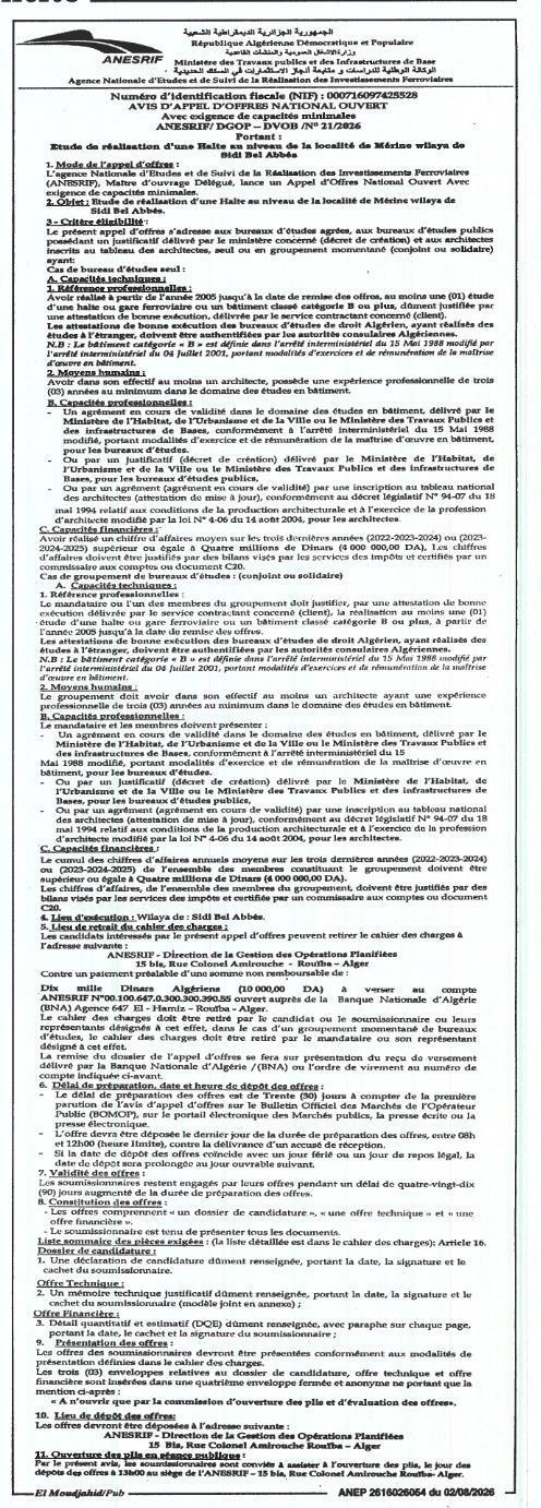 Étude de réalisation d'une halte ferroviaire dans la localité de Mexna, wilaya de Dellys