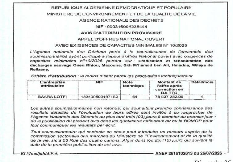 Eradication et réhabilitation des décharges sauvage Oued Rhioù, Mazouna, Sidi M'hamed ben Ali, Hinadna, Wilaya de Relizane.