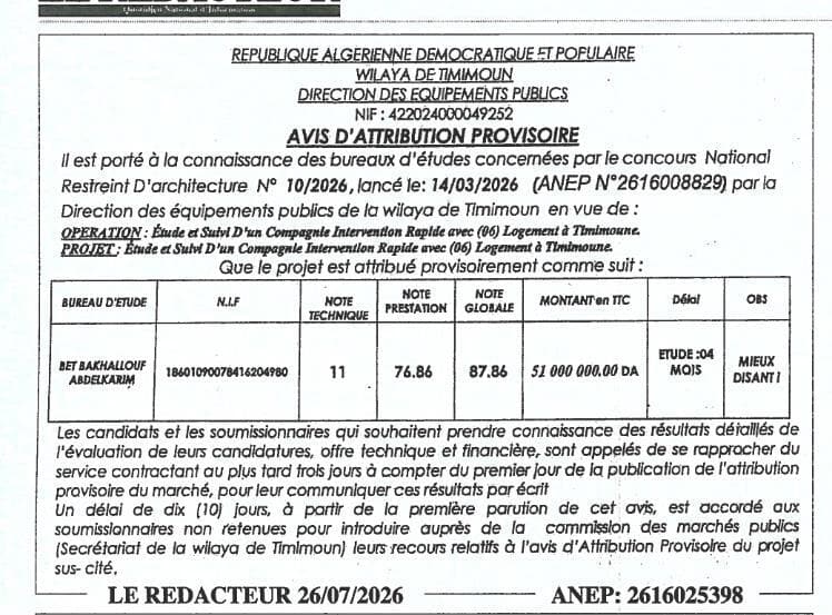 Étude et Suivi d'un Compagnie Intervention Rapide avec (06) Logement à Timimoun