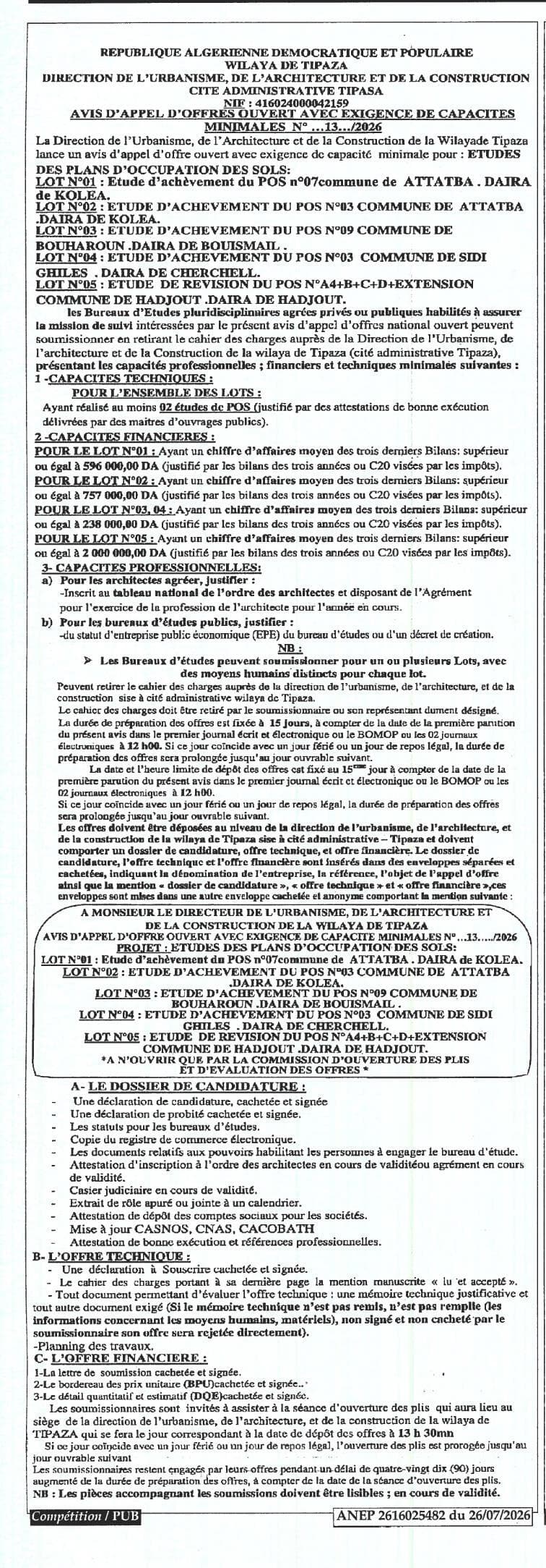 Études des plans d'occupation des sols (POS)
