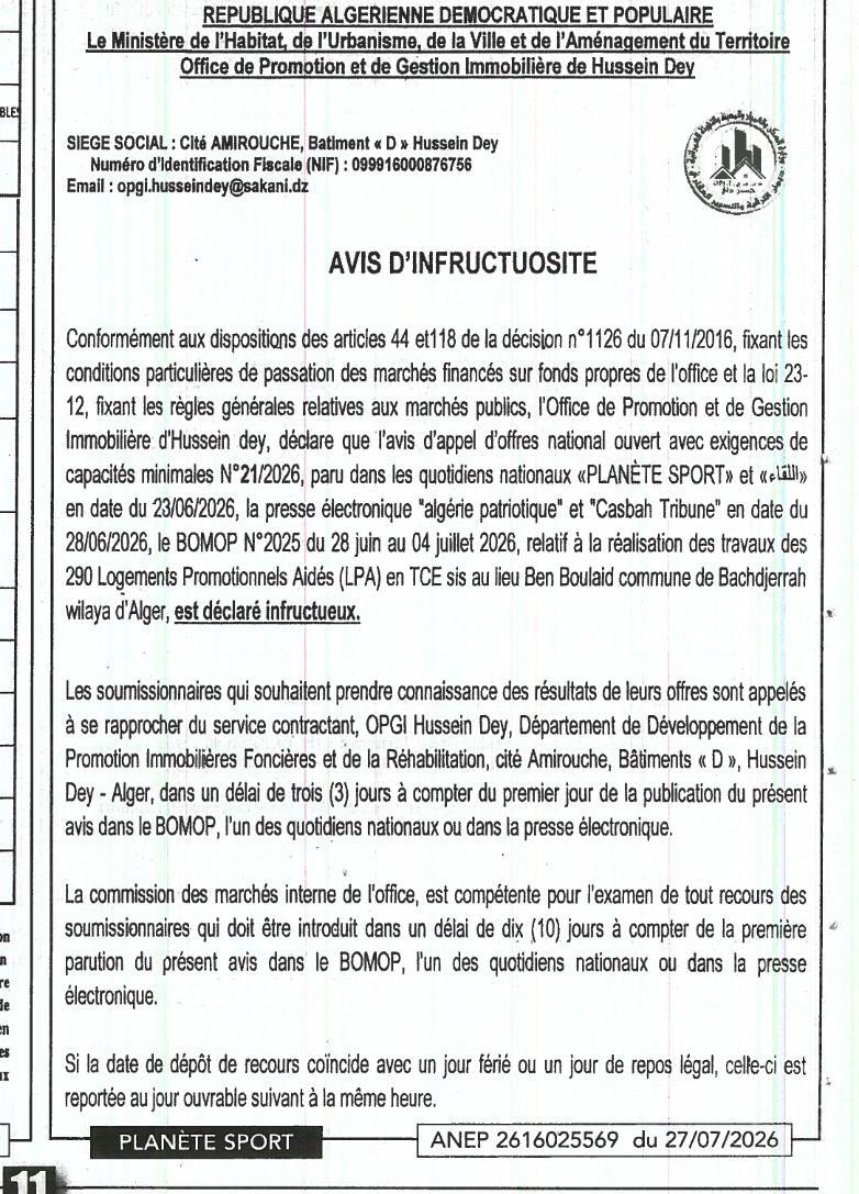 Travaux des 290 Logements Promotionnels Aidés (LPA) en TCE sis au lieu Ben Boulaid commune de Bachdjerrah wilaya d'Alger