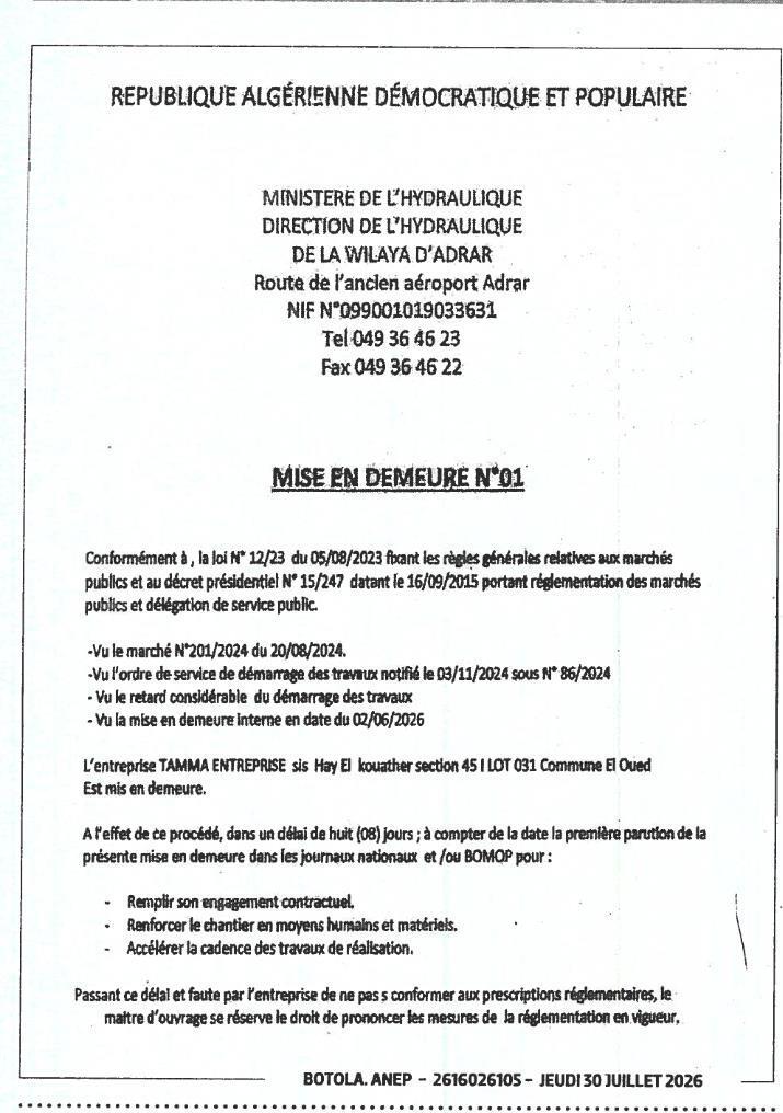 Mise en demeure n°01