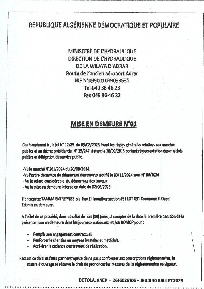 Mise en demeure n°01