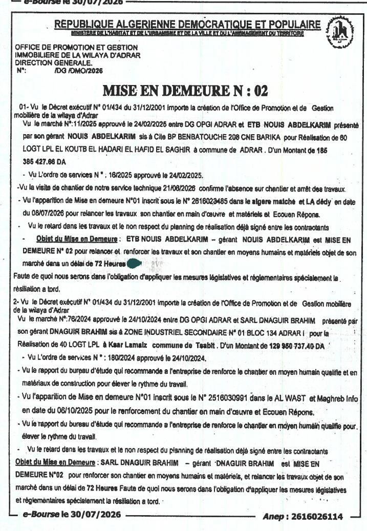 MISE EN DEMEURE N° 02