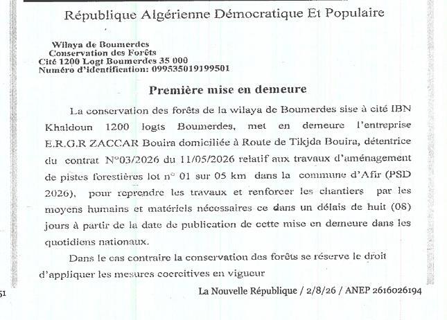Première mise en demeure relative aux travaux d'aménagement de pistes forestières