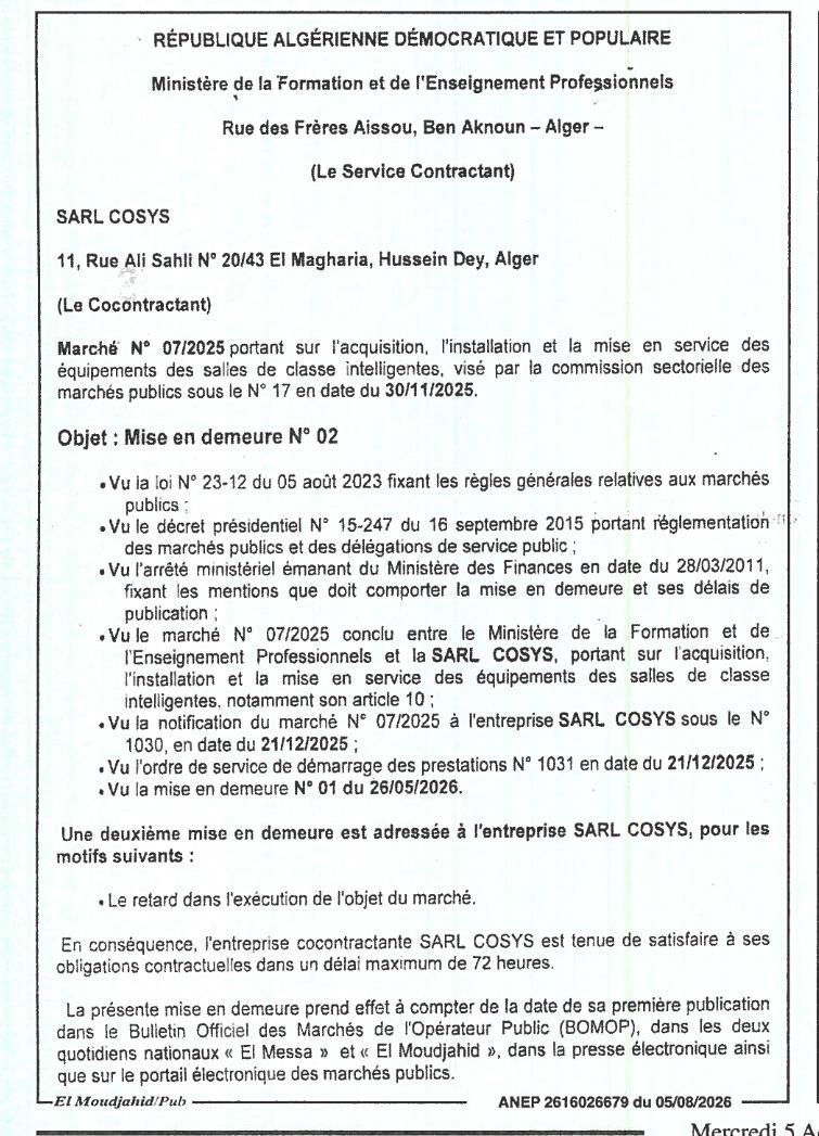 Mise en demeure N° 02