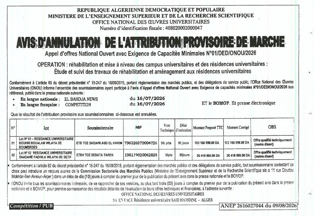 Avis d'annulation