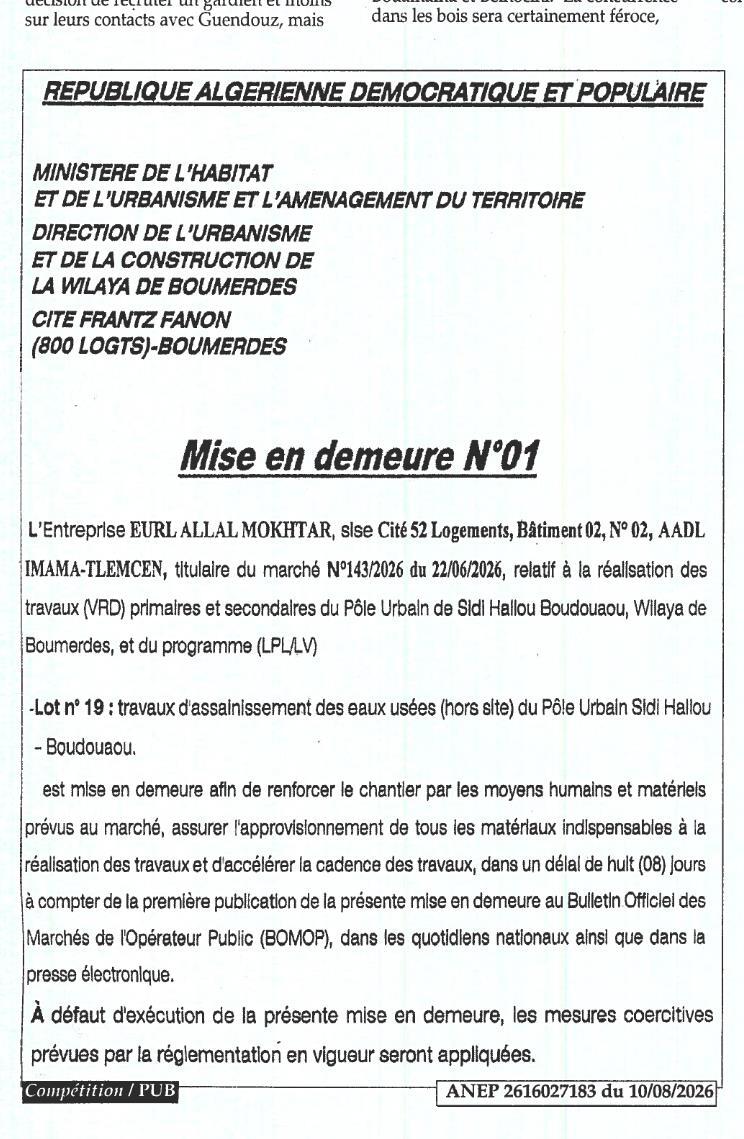 Mise en demeure relative à des travaux d'assainissement des eaux usées