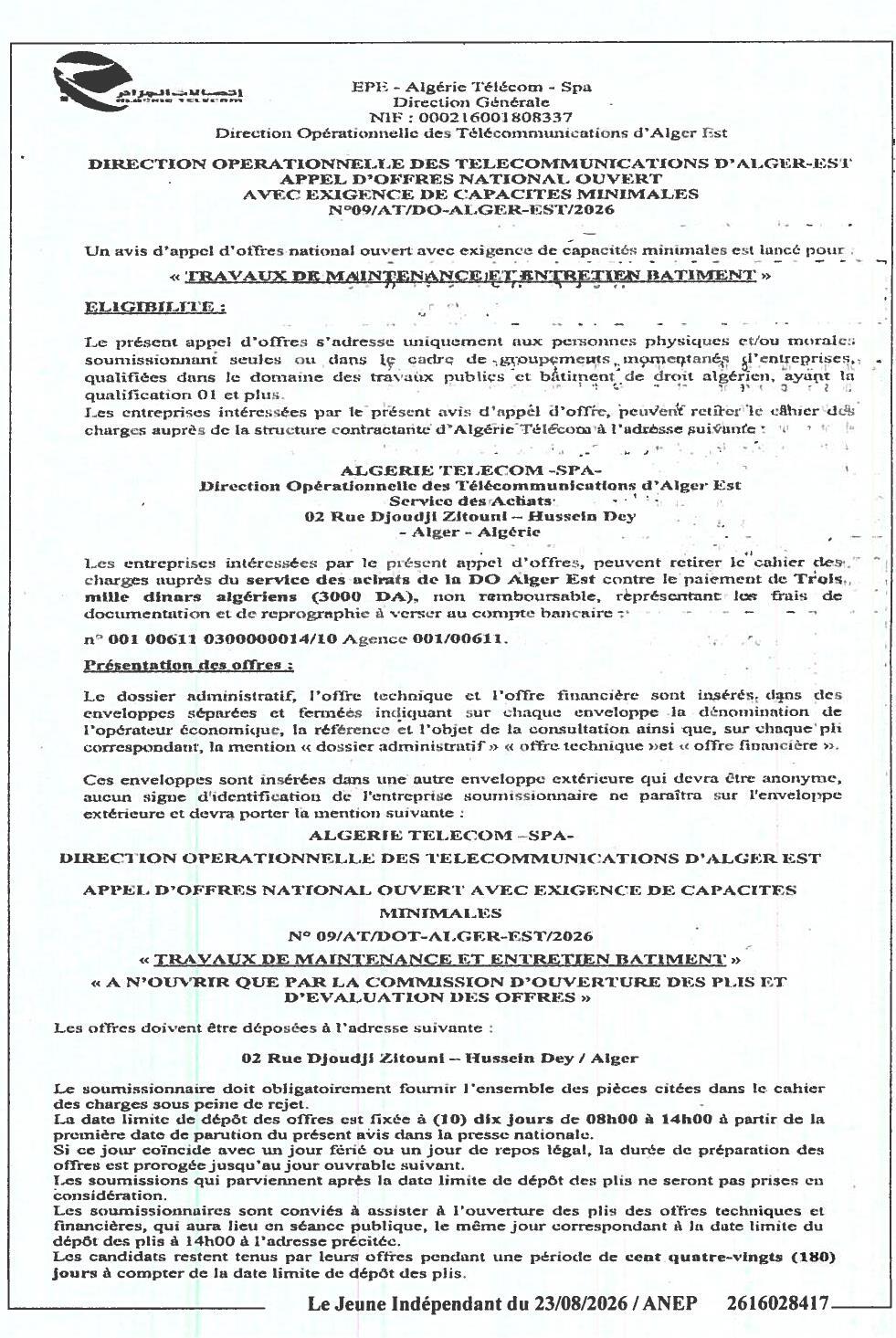 Travaux de maintenance et entretien bâtiment