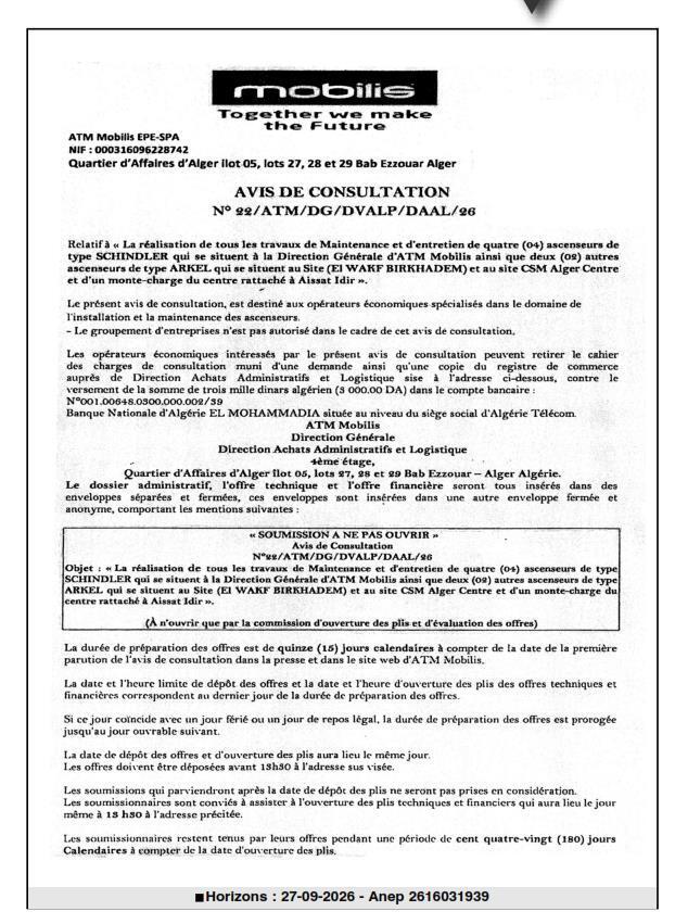 Maintenance et entretien de 06 ascenseurs et 01 monte-charge