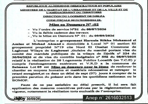 Mise en demeure pour retard dans l'exécution de travaux de 20 logements publics locatifs