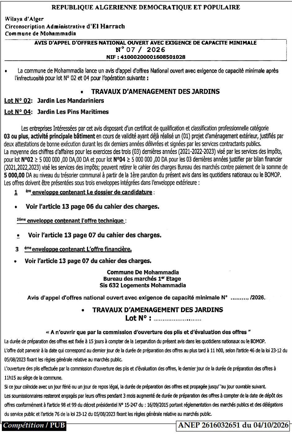 Travaux d'aménagement des jardins (lots 02 et 04)