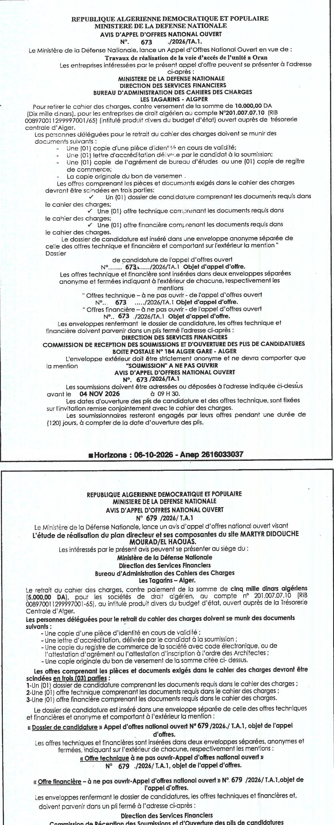 Travaux de réalisation de la voie d'accès de l'unité à Oran