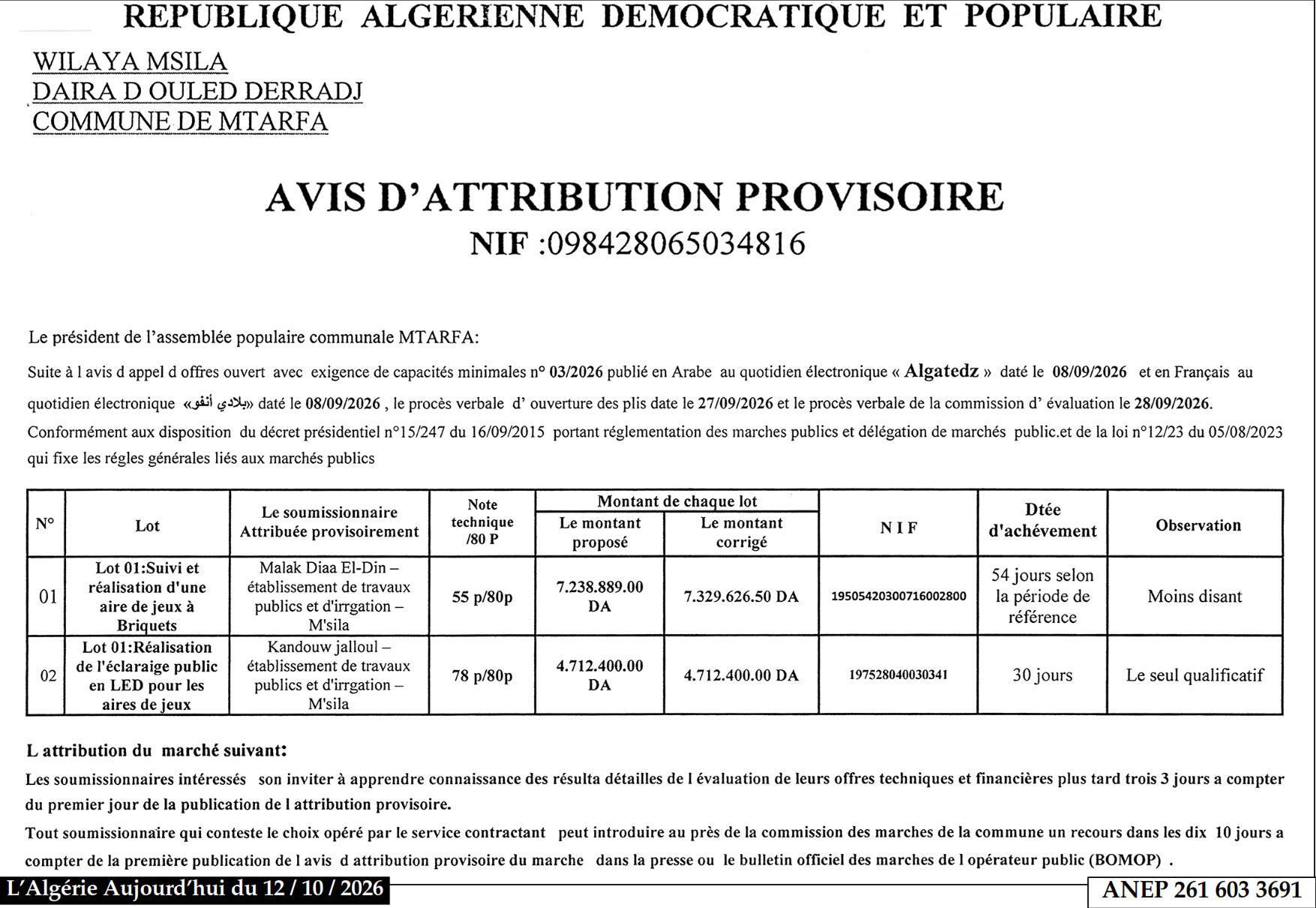 Attribution provisoire des travaux d'une aire de jeux et d'éclairage public en LED à Mtarfa