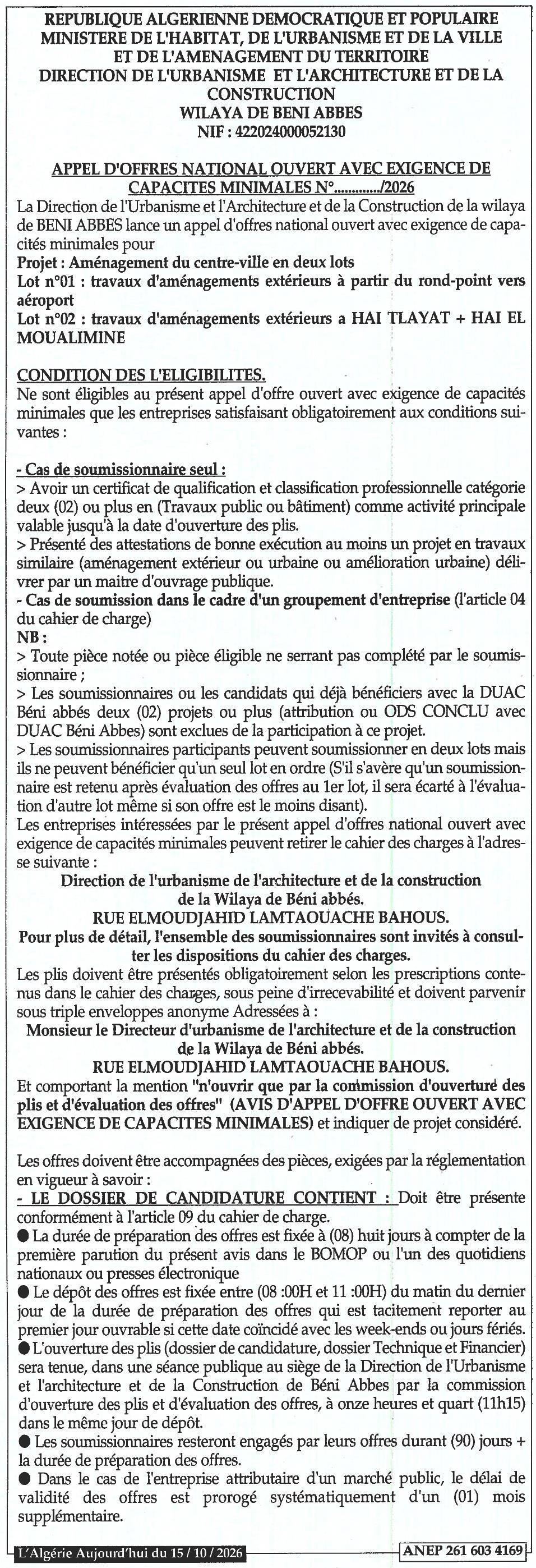 Aménagement du centre-ville en deux lots (travaux d'aménagement extérieur)