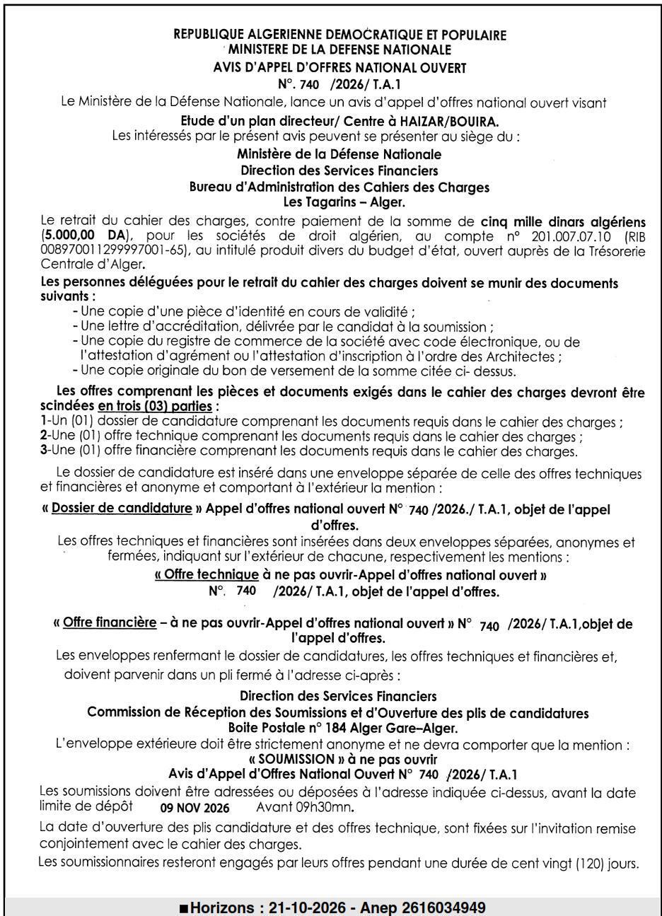 Étude d'un plan directeur pour le Centre de Haïzar (Bouïra)