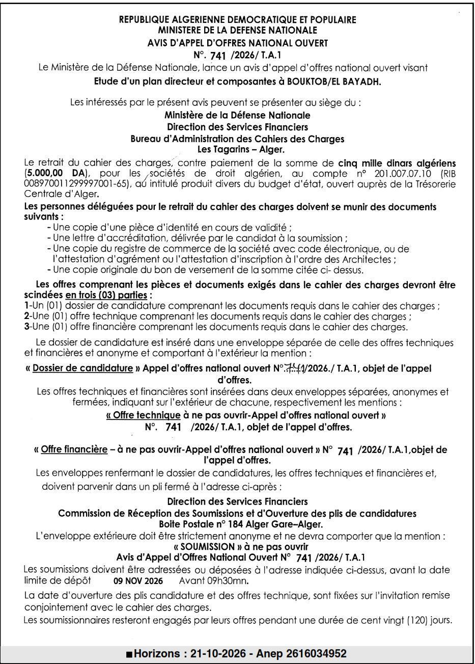 Étude d'un plan directeur et de ses composantes à Bouktoub/El Bayadh
