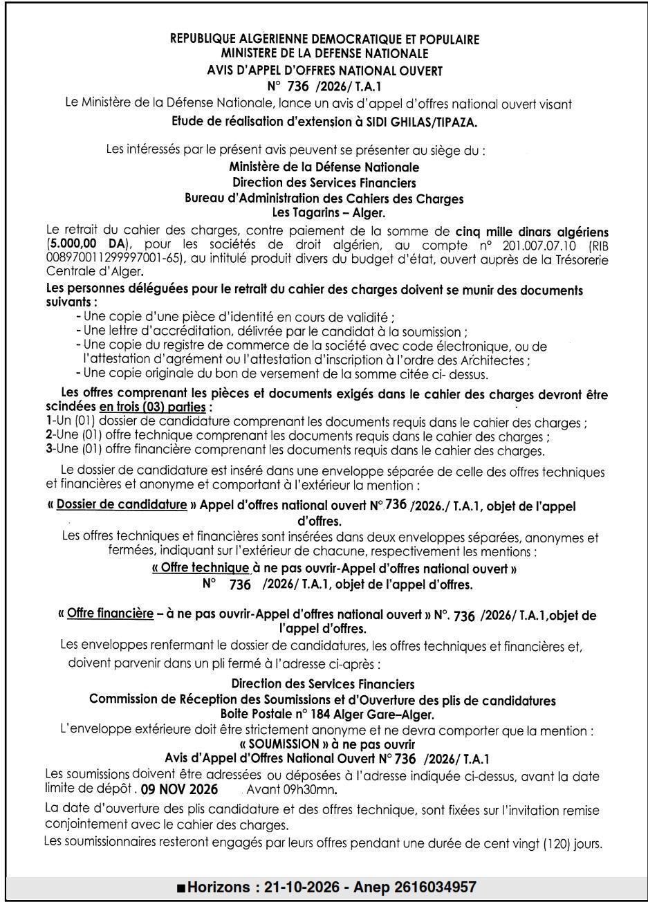Étude de réalisation d'extension à Sidi Ghilas/Tipaza