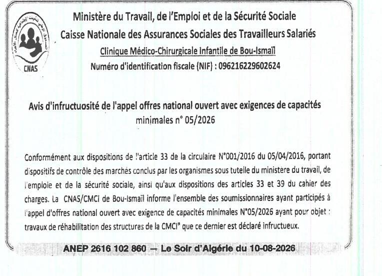 Avis d'infructuosité