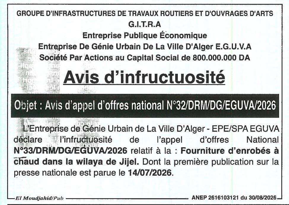 Avis d'infructuosité