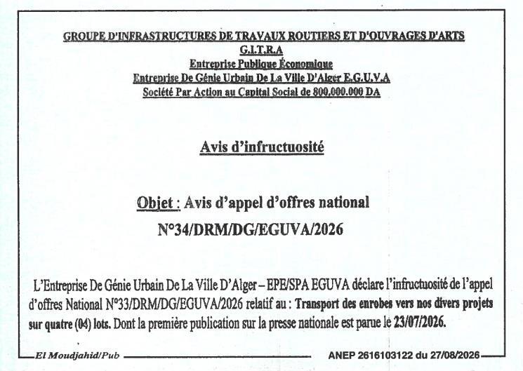 Avis d'infructuosité