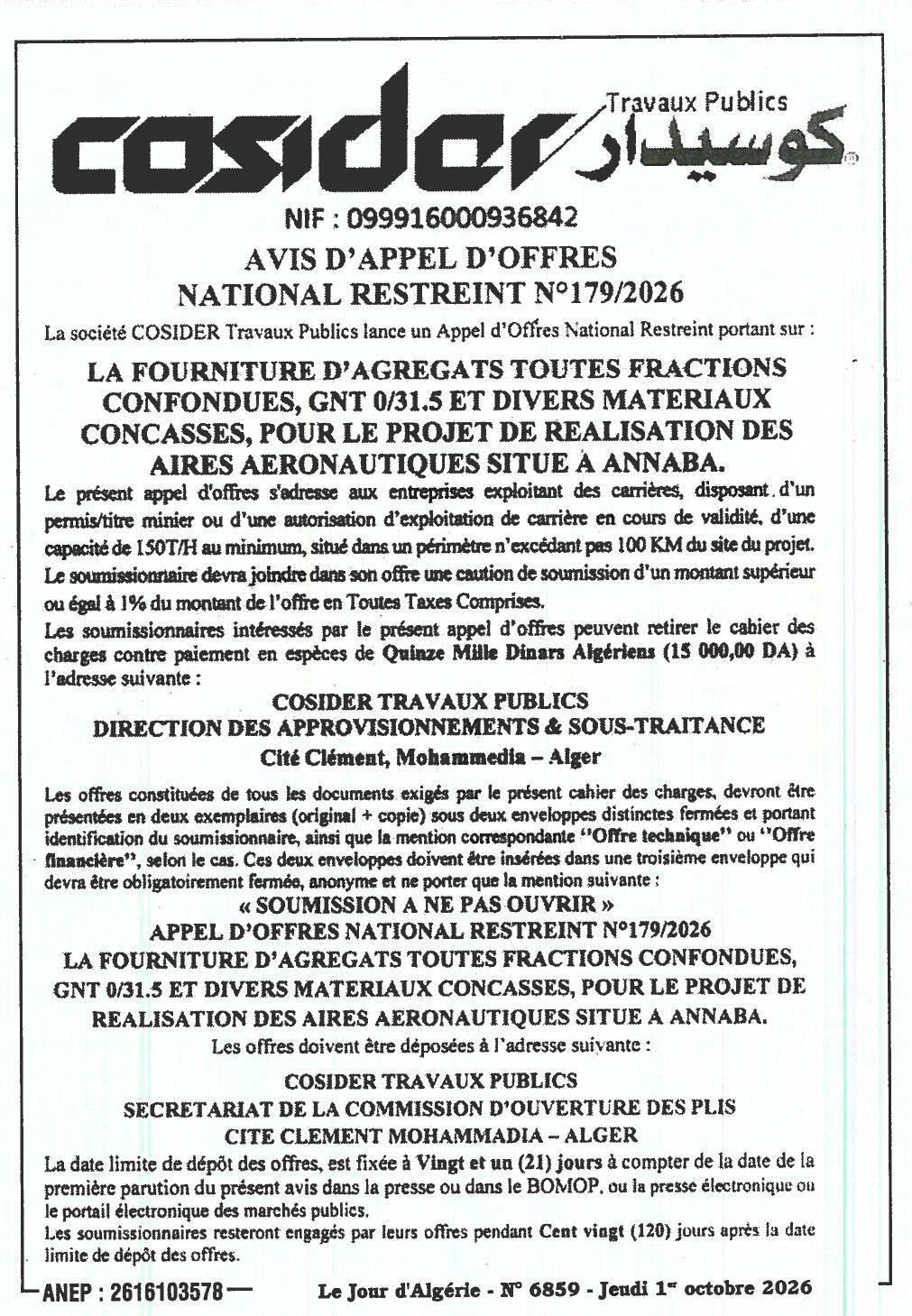 Fourniture d'agrégats et matériaux concassés pour aires aéronautiques à Annaba