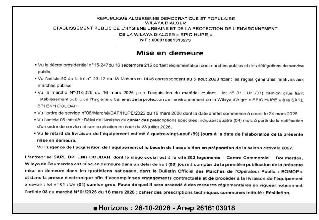 Mise en demeure pour retard de livraison de matériel roulant (camion grue)