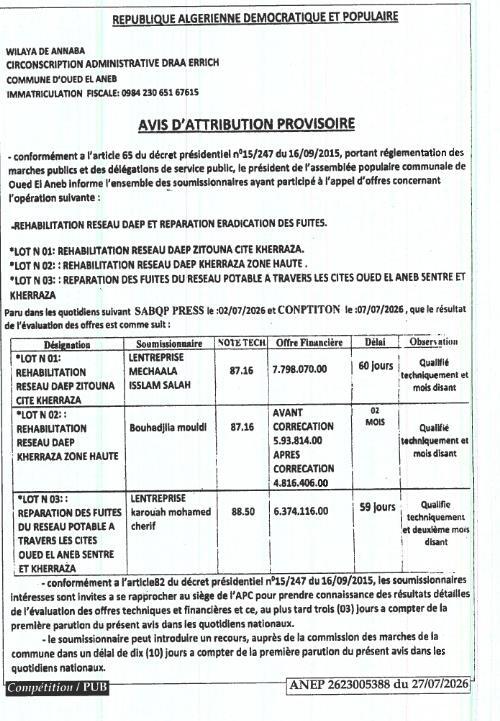 Rehabilitation Réseau DAEP et Réparation Éradication des Fuites