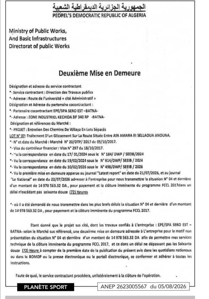 Deuxième mise en demeure