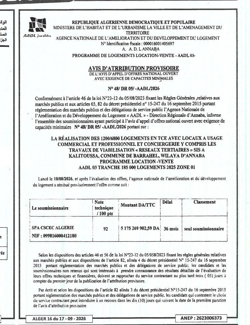 Attribution provisoire de la réalisation de 1200 logements en TCE avec locaux commerciaux à Kalitoussa
