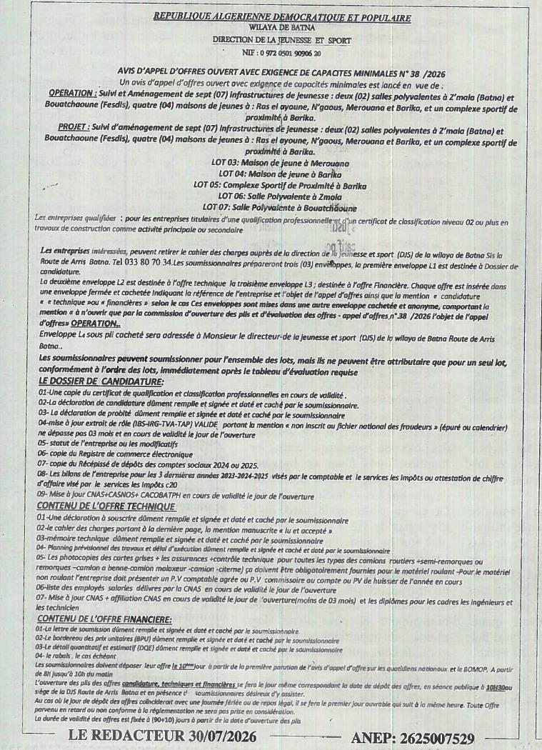 Suivi et aménagement de sept infrastructures de jeunesse