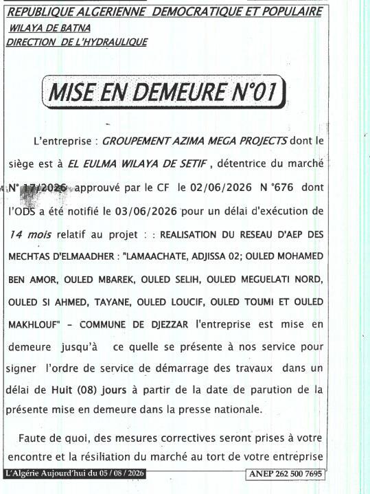 MISE EN DEMEURE N°01