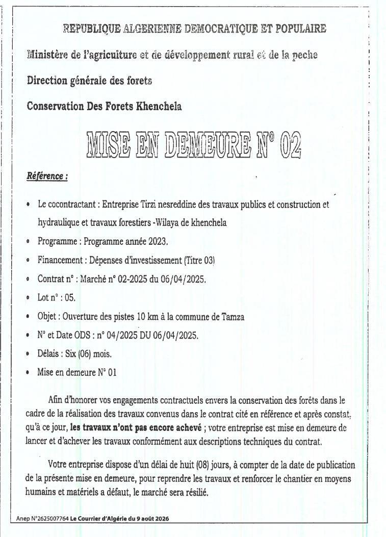 Mise en demeure pour non-respect des engagements contractuels relatifs à l'ouverture de pistes