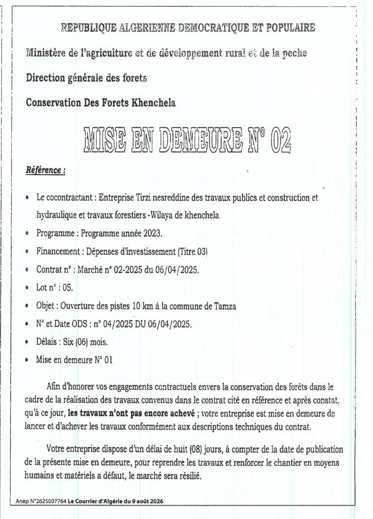 Mise en demeure pour non-respect des engagements contractuels relatifs à l'ouverture de pistes