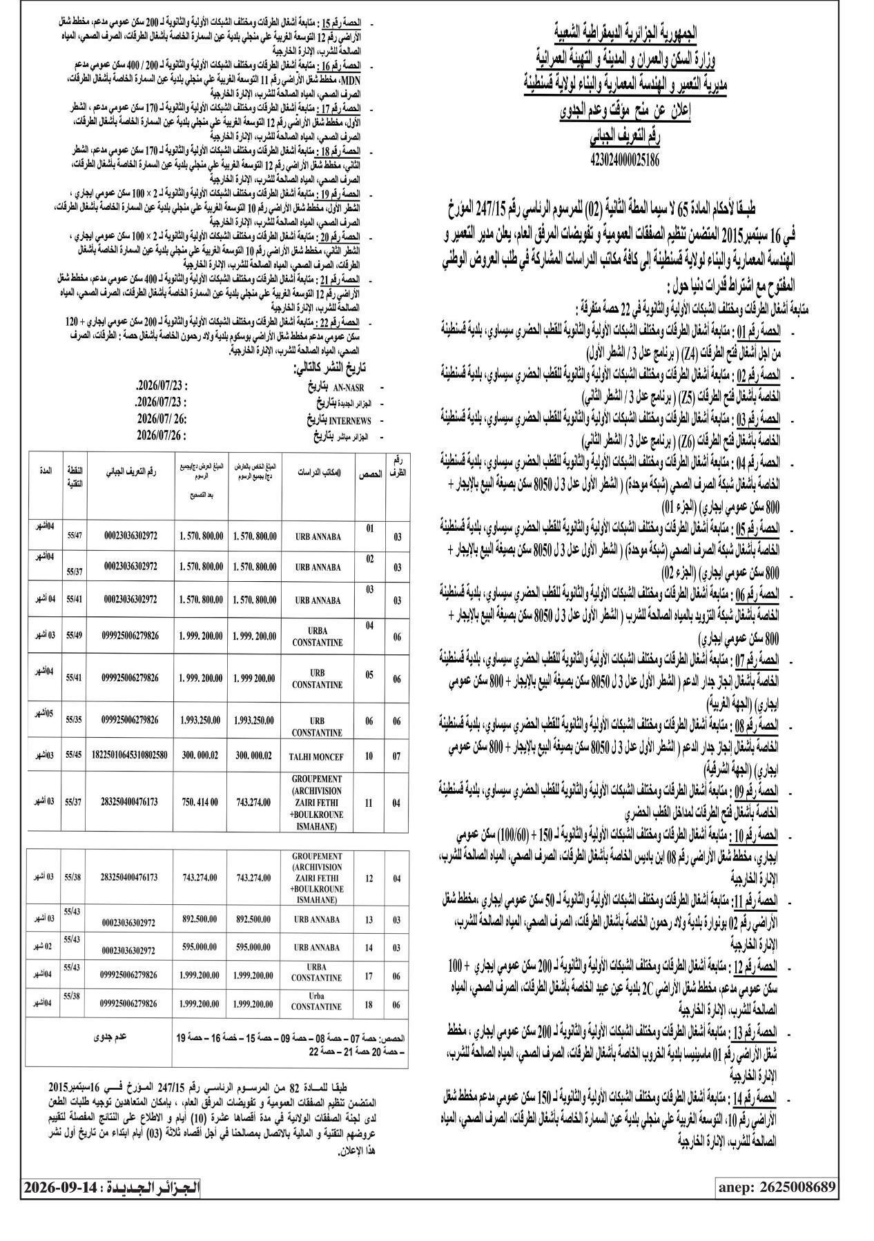 إعلان عن منح مؤقت وعدم الجدوي
