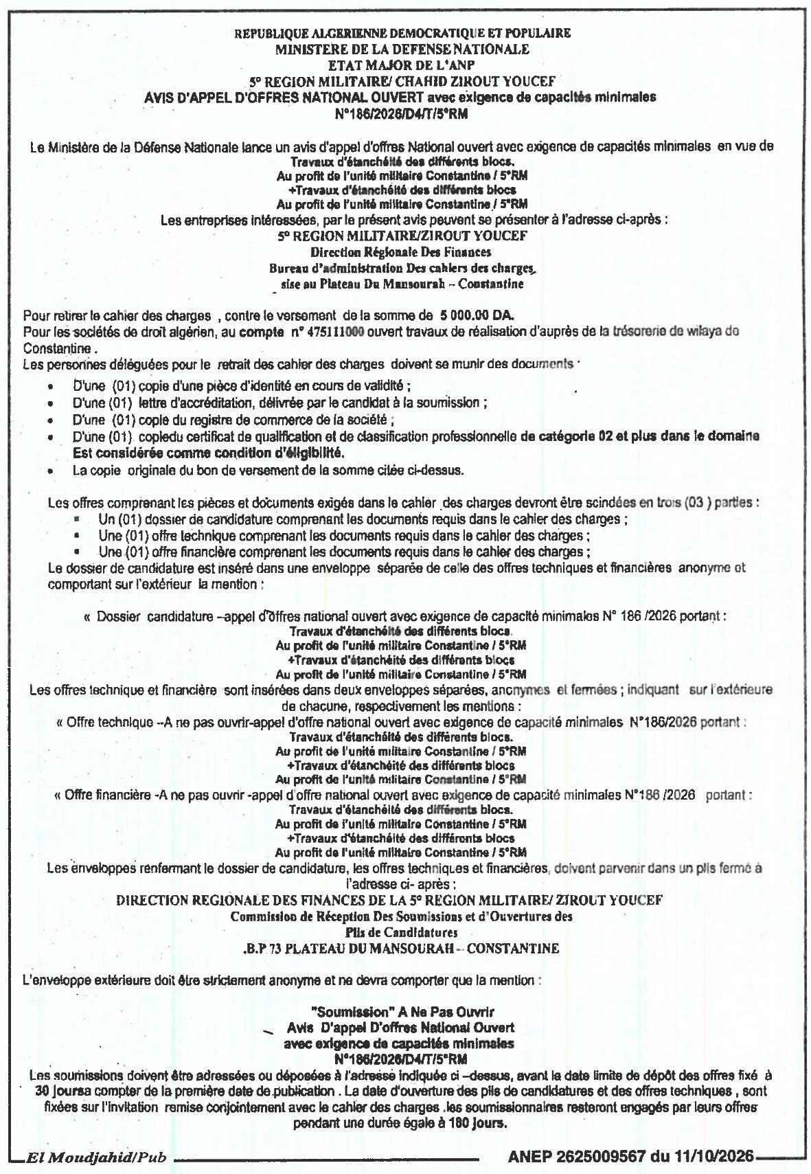 Travaux d'étanchéité des blocs militaires