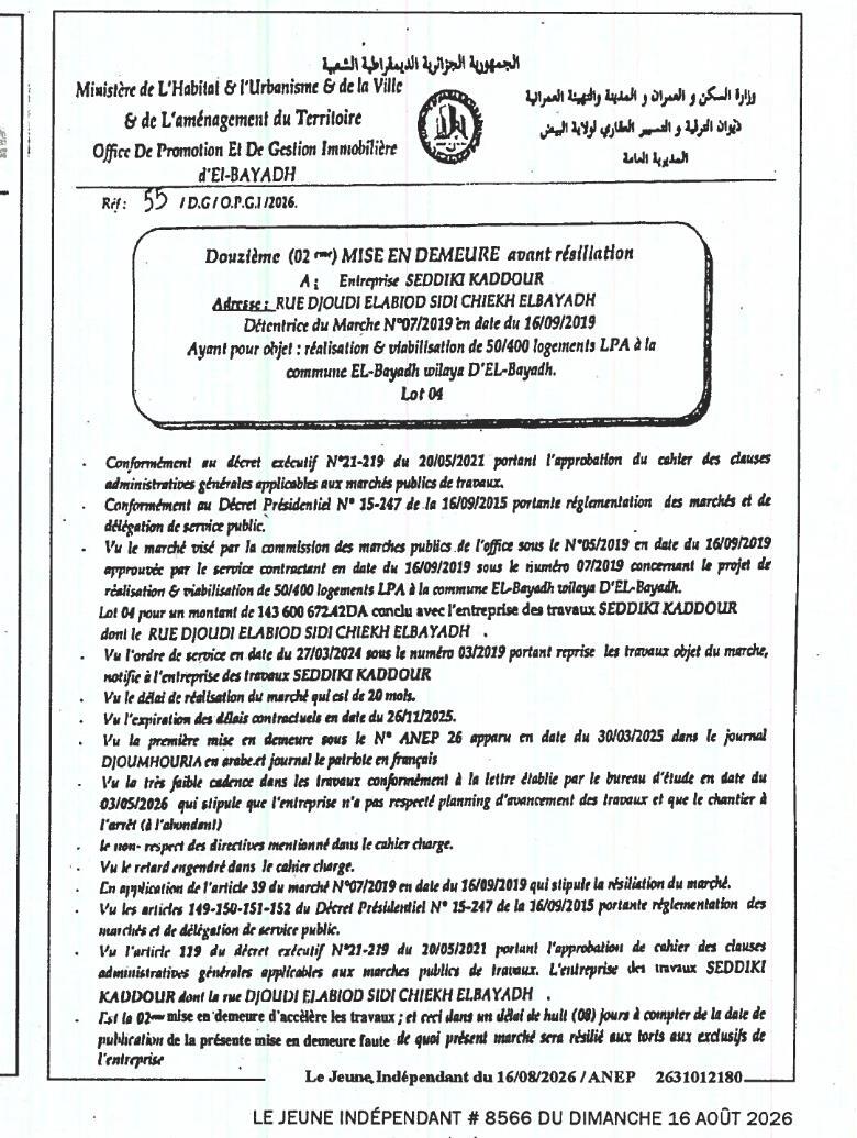 Douzième mise en demeure avant résiliation