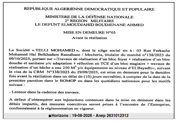 Mise en demeure pour lenteur dans la cadence des travaux