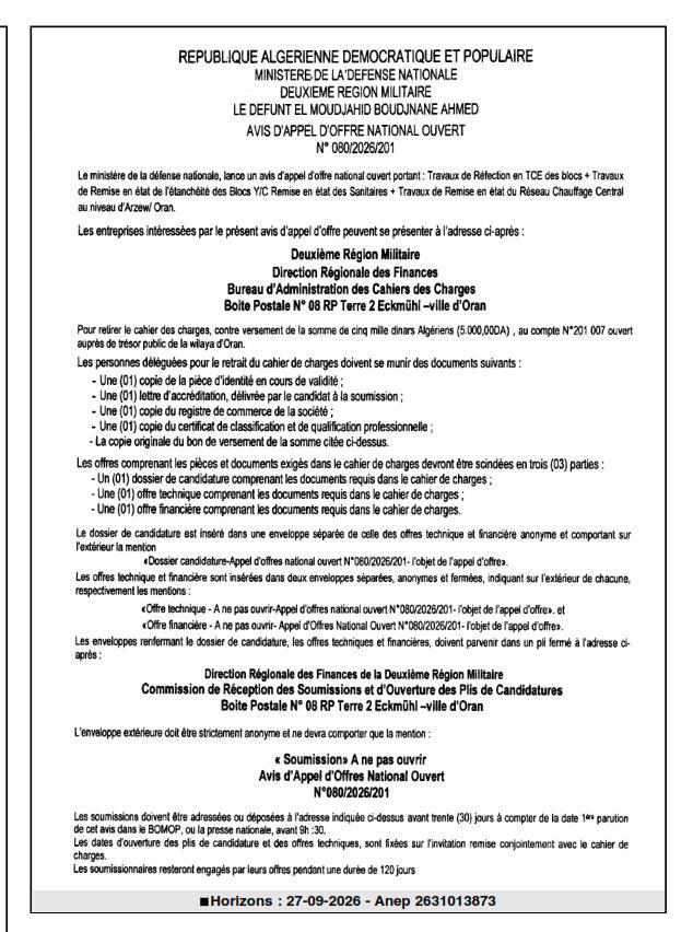 Travaux de réfection et remise en état des infrastructures à Arzew/Oran