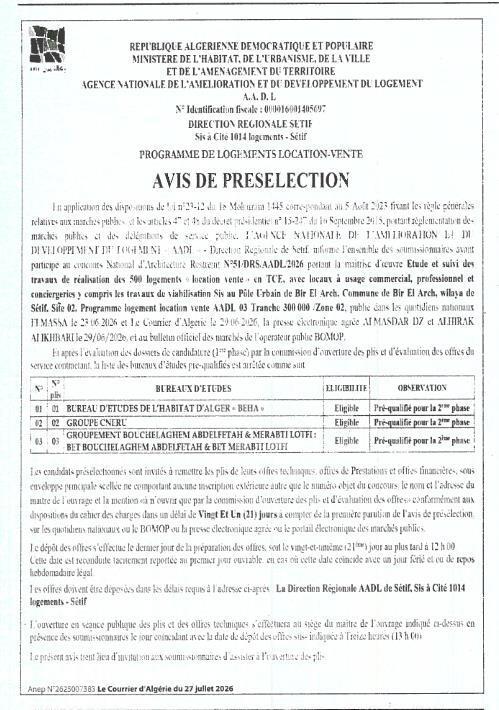 Programme de logements location-vente AADL - Bir El Djir